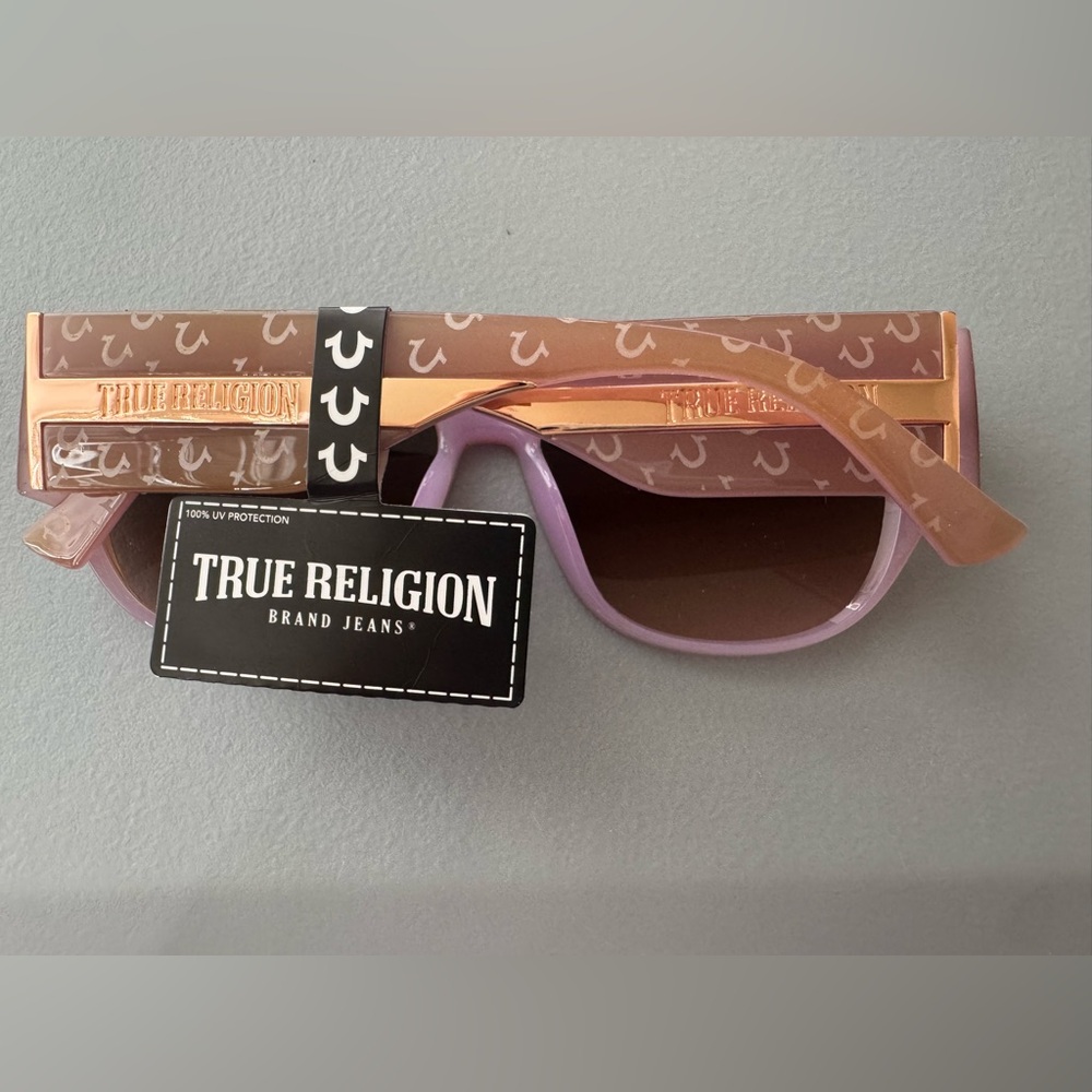 True Religion lilac butterfly oversized horseshoe logo Sunglasses gold accent - Picture 2 of 4